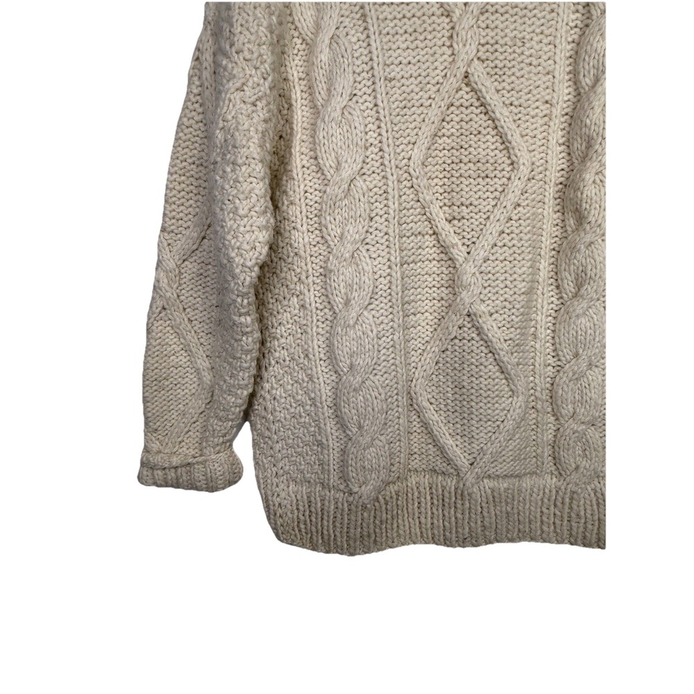Vintage‎ Hand Knit Chunky Wool Cream Full Zip Sweater Cardigan Cable Womens L/XL - Picture 8 of 9